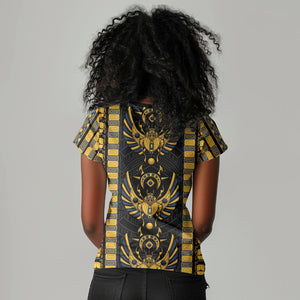 Egypt The Scarab Beetle Women V-Neck T-Shirt Winged Solar Amulet Symbol