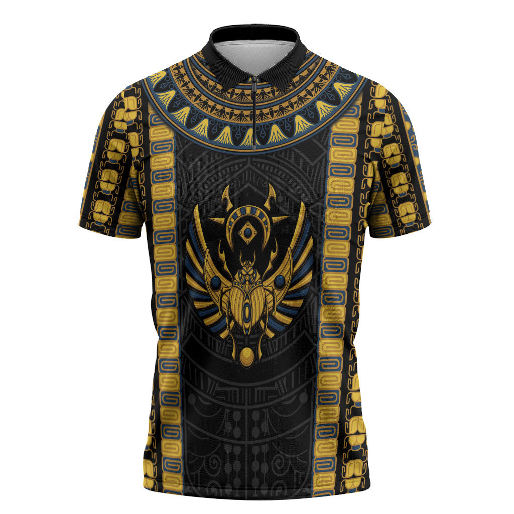 Egypt The Scarab Beetle Zipper Polo Shirt Winged Solar Amulet Symbol