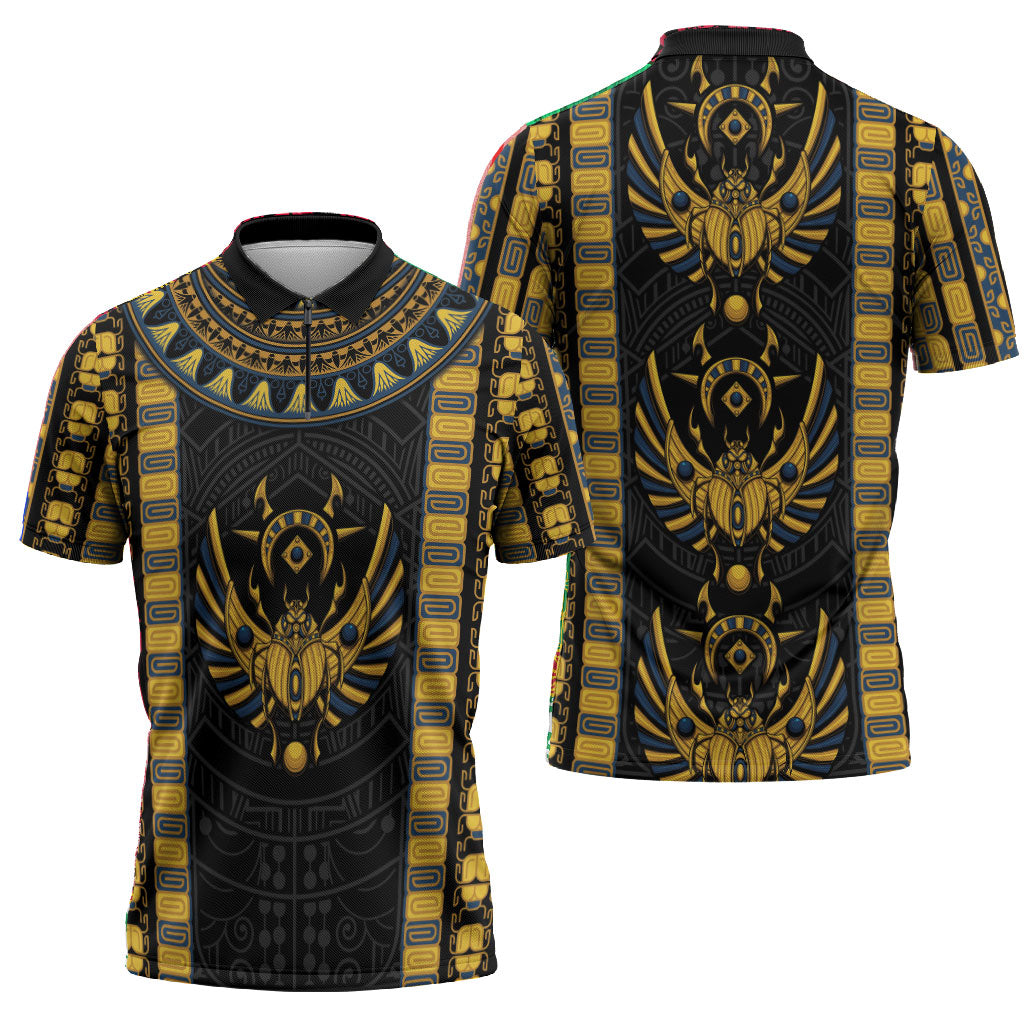 Egypt The Scarab Beetle Zipper Polo Shirt Winged Solar Amulet Symbol