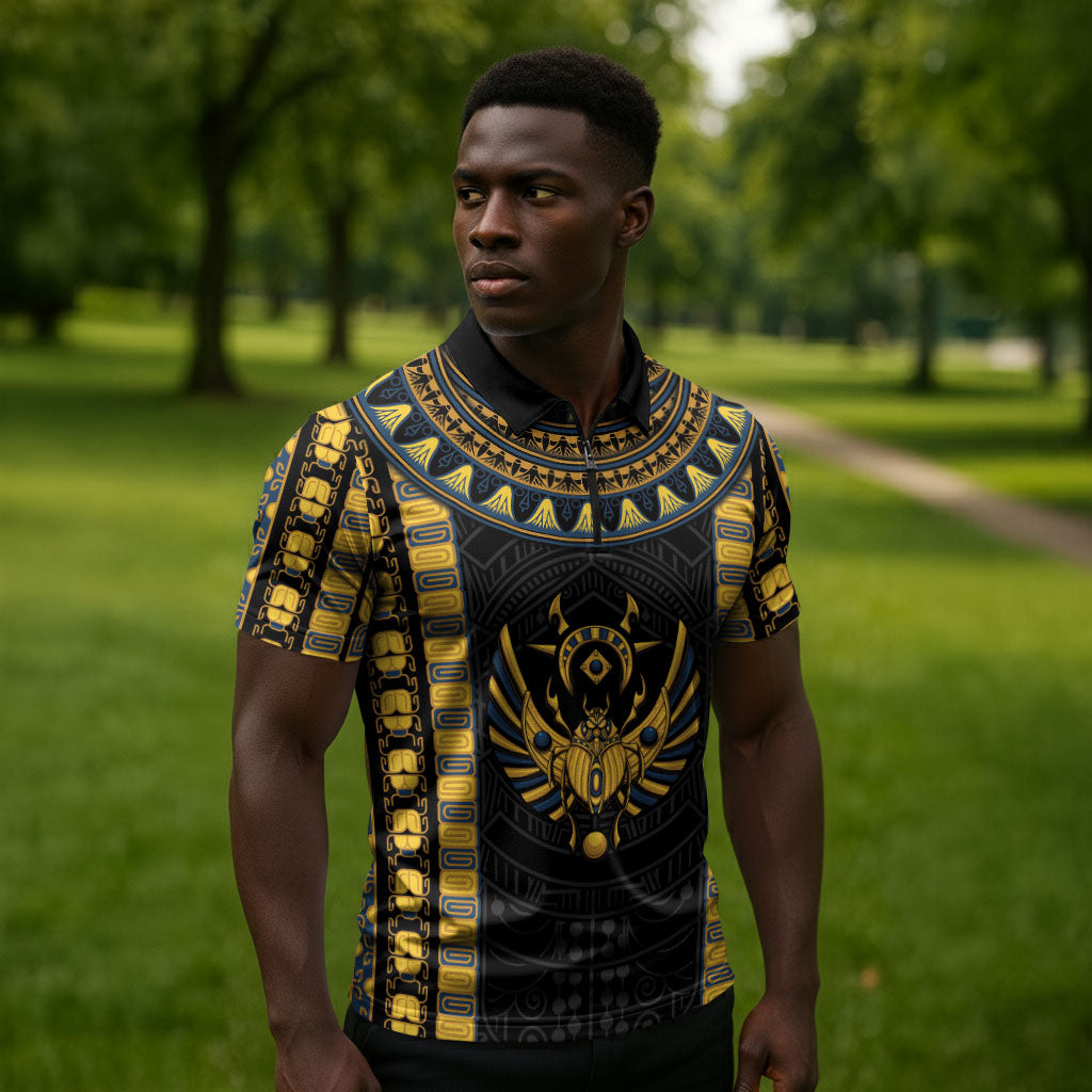 Egypt The Scarab Beetle Zipper Polo Shirt Winged Solar Amulet Symbol