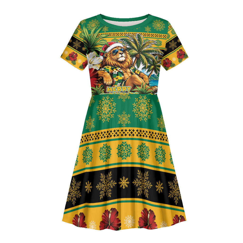 Afro-Jamaicans Christmas Kid Short Sleeve Dress This Rasta Lion Needs A Beach Retreat