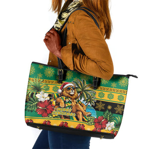 Afro-Jamaicans Christmas Leather Tote Bag This Rasta Lion Needs A Beach Retreat