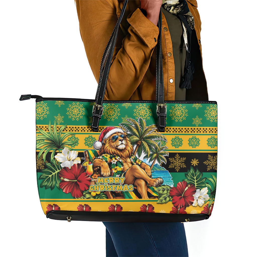 Afro-Jamaicans Christmas Leather Tote Bag This Rasta Lion Needs A Beach Retreat