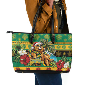 Afro-Jamaicans Christmas Leather Tote Bag This Rasta Lion Needs A Beach Retreat