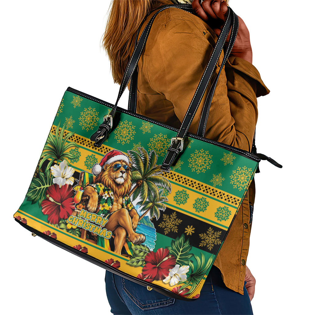 Afro-Jamaicans Christmas Leather Tote Bag This Rasta Lion Needs A Beach Retreat