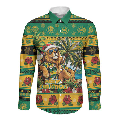 Afro-Jamaicans Christmas Long Sleeve Button Shirt This Rasta Lion Needs A Beach Retreat