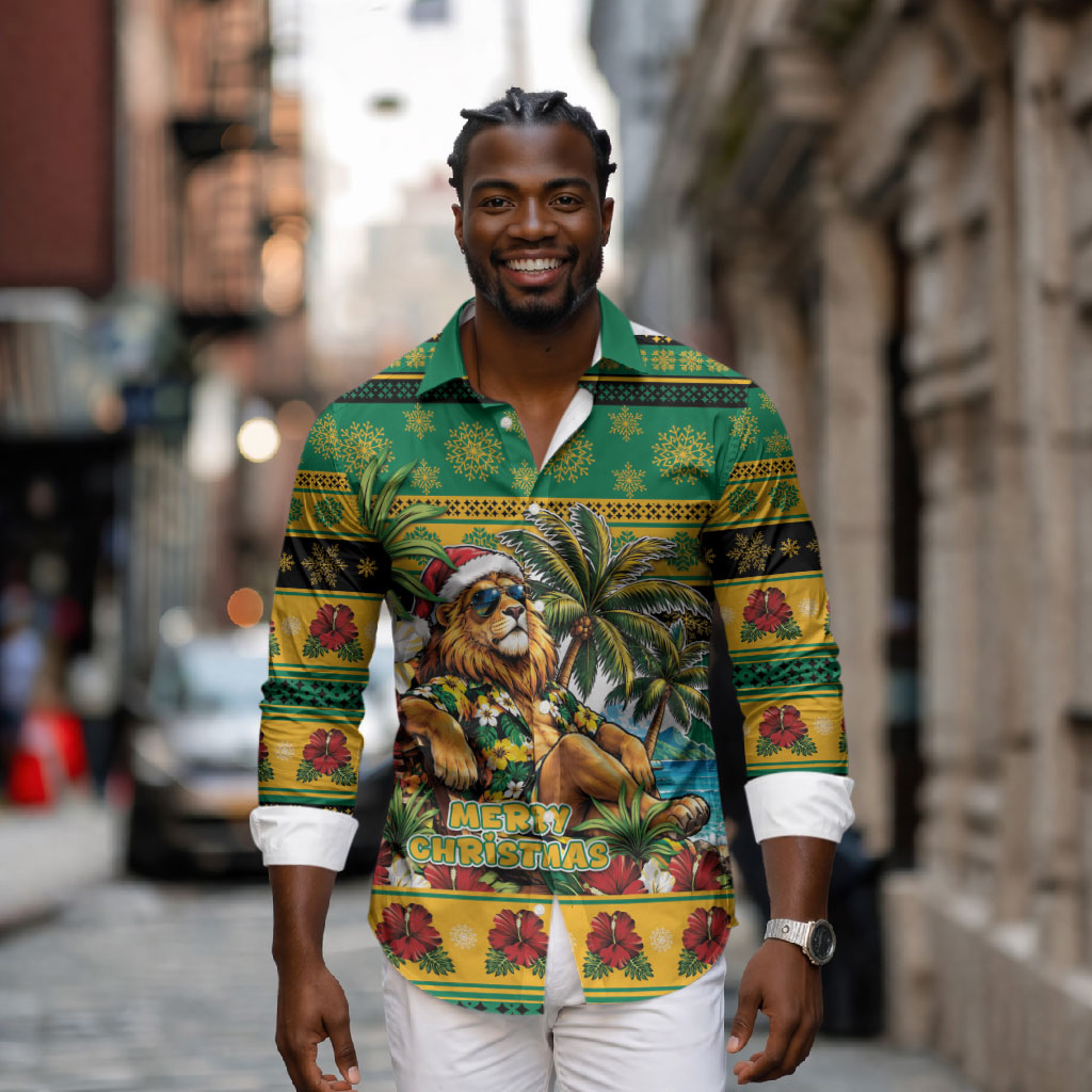 Afro-Jamaicans Christmas Long Sleeve Button Shirt This Rasta Lion Needs A Beach Retreat