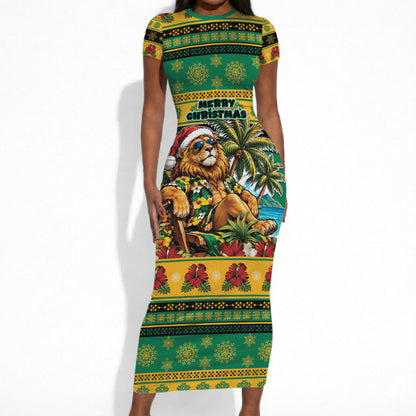 Afro-Jamaicans Christmas Short Sleeve Bodycon Dress This Rasta Lion Needs A Beach Retreat