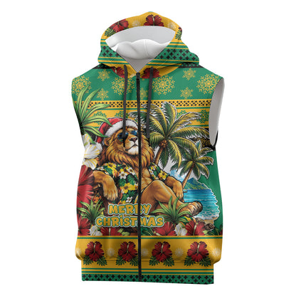 Afro-Jamaicans Christmas Sleeveless Zip Hoodie This Rasta Lion Needs A Beach Retreat