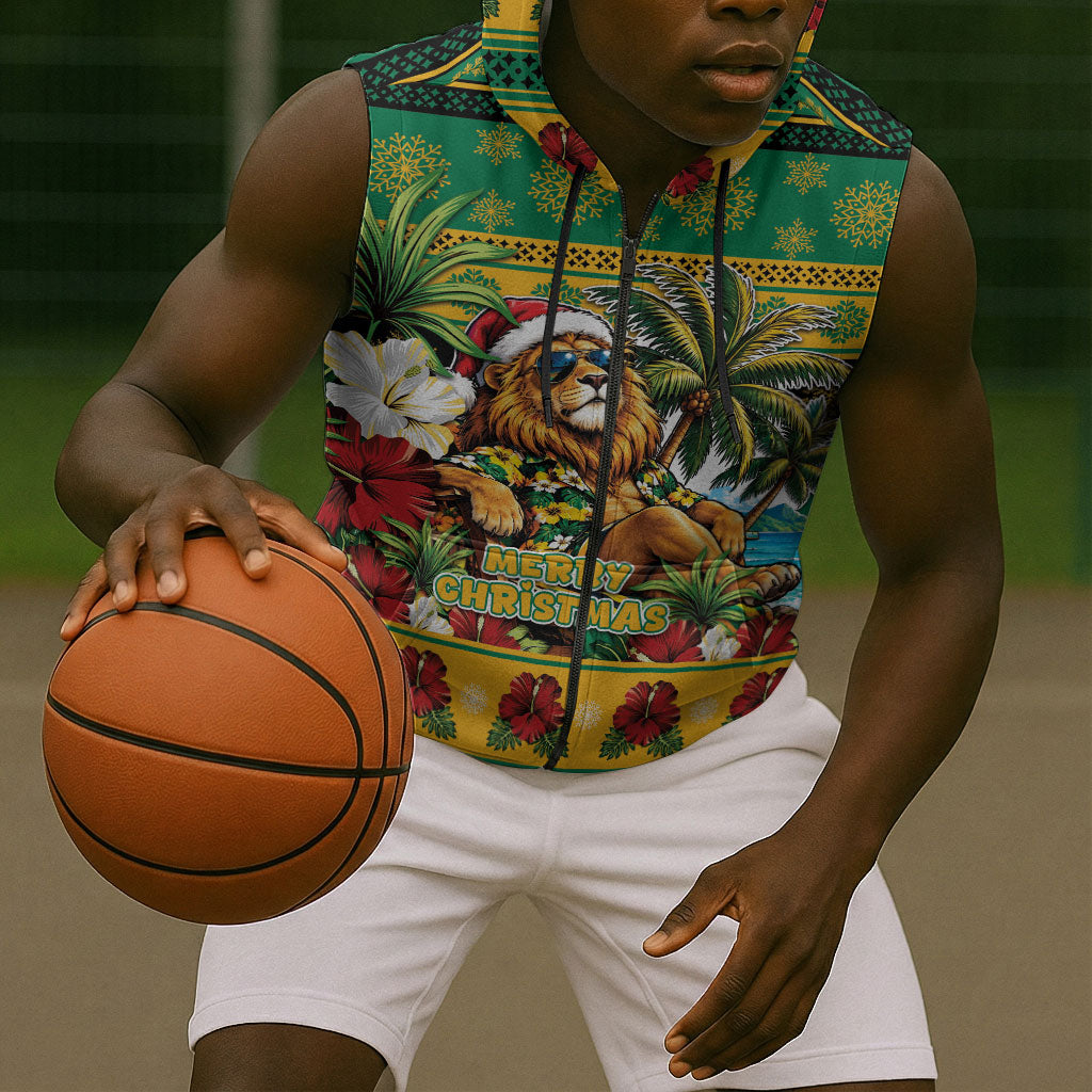 Afro-Jamaicans Christmas Sleeveless Zip Hoodie This Rasta Lion Needs A Beach Retreat