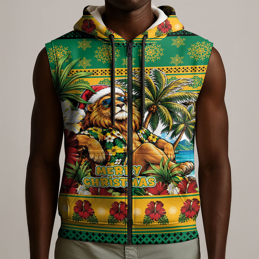 Afro-Jamaicans Christmas Sleeveless Zip Hoodie This Rasta Lion Needs A Beach Retreat