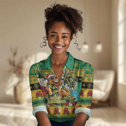 Afro-Jamaicans Christmas Women Casual Shirt This Rasta Lion Needs A Beach Retreat