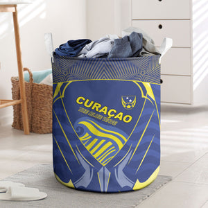 Curacao Football Laundry Basket Blue Wave Geometric Caribbean Sports Motif