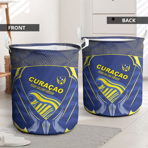 Curacao Football Laundry Basket Blue Wave Geometric Caribbean Sports Motif