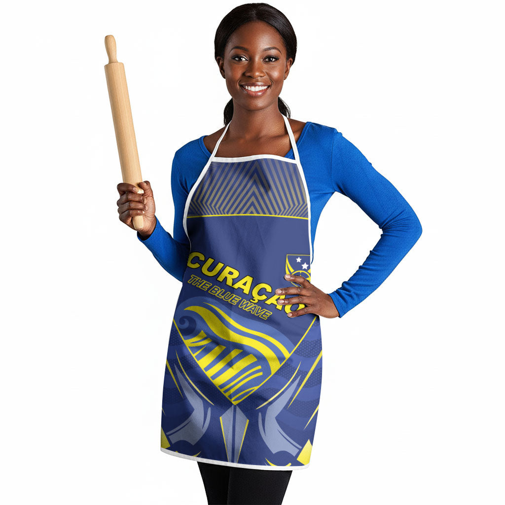 Curacao Football Apron Blue Wave Geometric Caribbean Sports Motif
