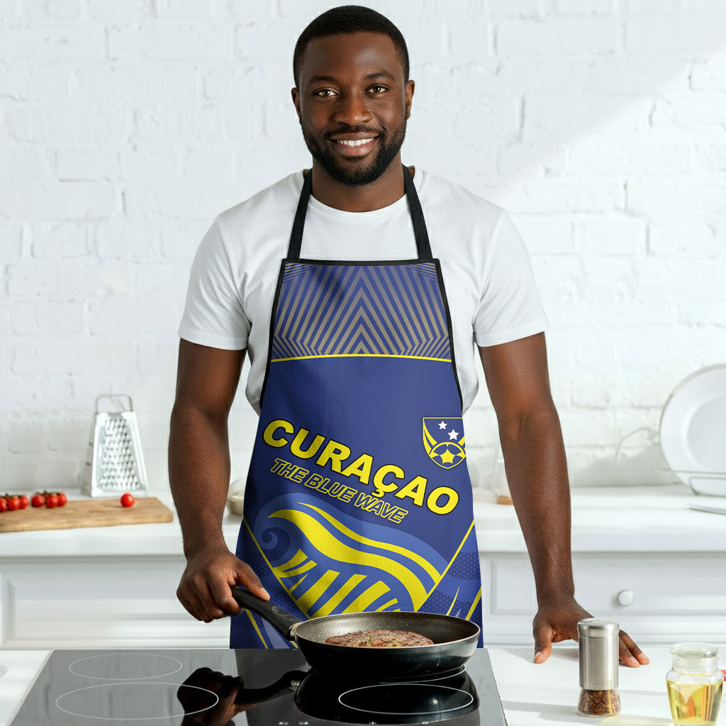 Curacao Football Apron Blue Wave Geometric Caribbean Sports Motif