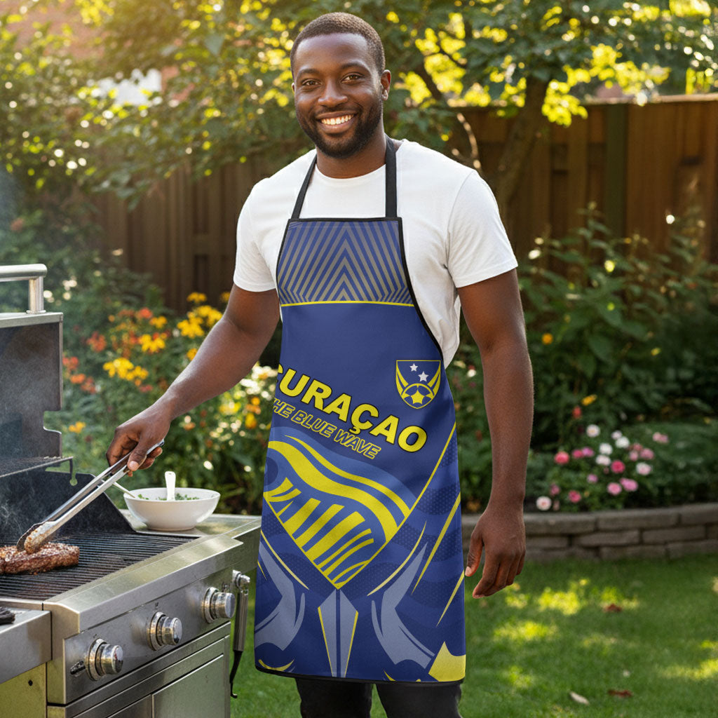 Curacao Football Apron Blue Wave Geometric Caribbean Sports Motif