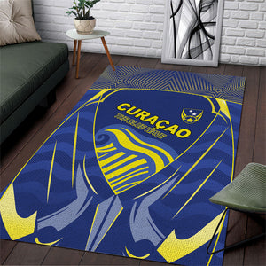 Curacao Football Area Rug Blue Wave Geometric Caribbean Sports Motif