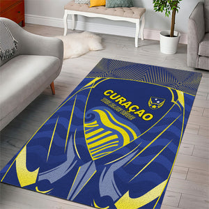 Curacao Football Area Rug Blue Wave Geometric Caribbean Sports Motif