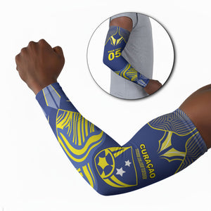 Custom Curacao Football Arm Sleeves Blue Wave Geometric Caribbean Sports Motif