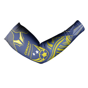 Custom Curacao Football Arm Sleeves Blue Wave Geometric Caribbean Sports Motif
