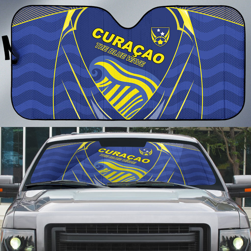 Curacao Football Auto Sun Shade Blue Wave Geometric Caribbean Sports Motif
