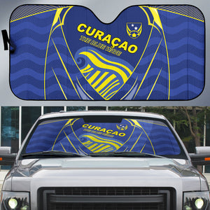 Curacao Football Auto Sun Shade Blue Wave Geometric Caribbean Sports Motif