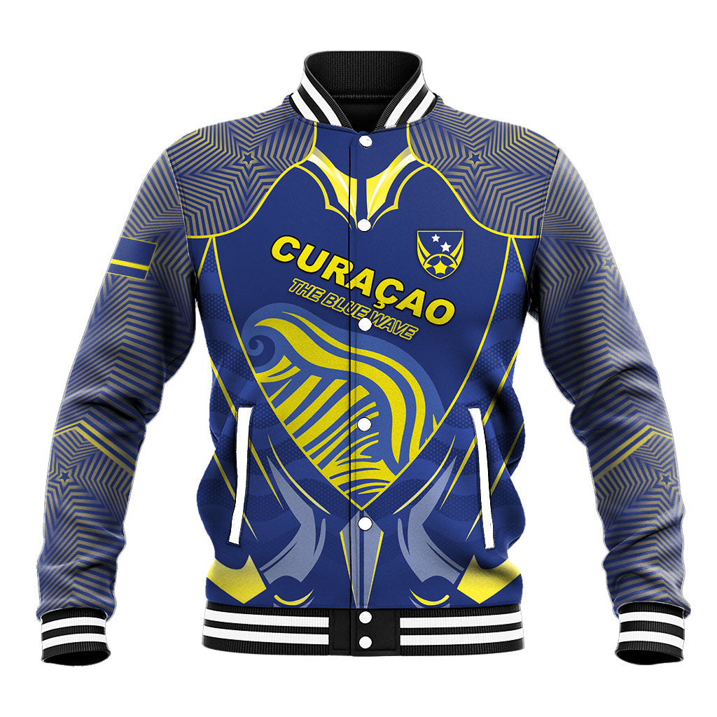 Custom Curacao Football Baseball Jacket Blue Wave Geometric Caribbean Sports Motif