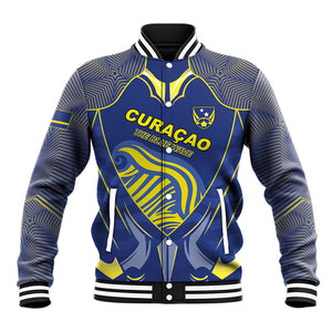 Custom Curacao Football Baseball Jacket Blue Wave Geometric Caribbean Sports Motif