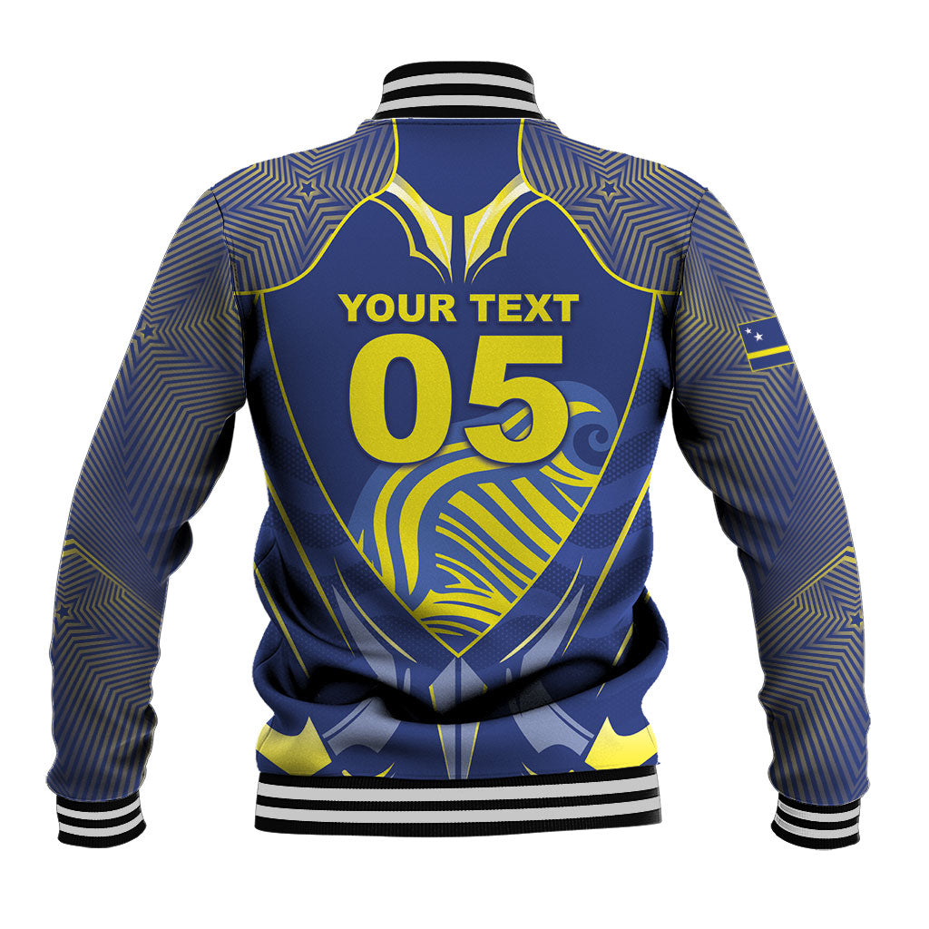 Custom Curacao Football Baseball Jacket Blue Wave Geometric Caribbean Sports Motif