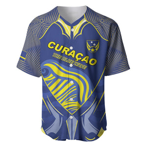 Custom Curacao Football Baseball Jersey Blue Wave Geometric Caribbean Sports Motif