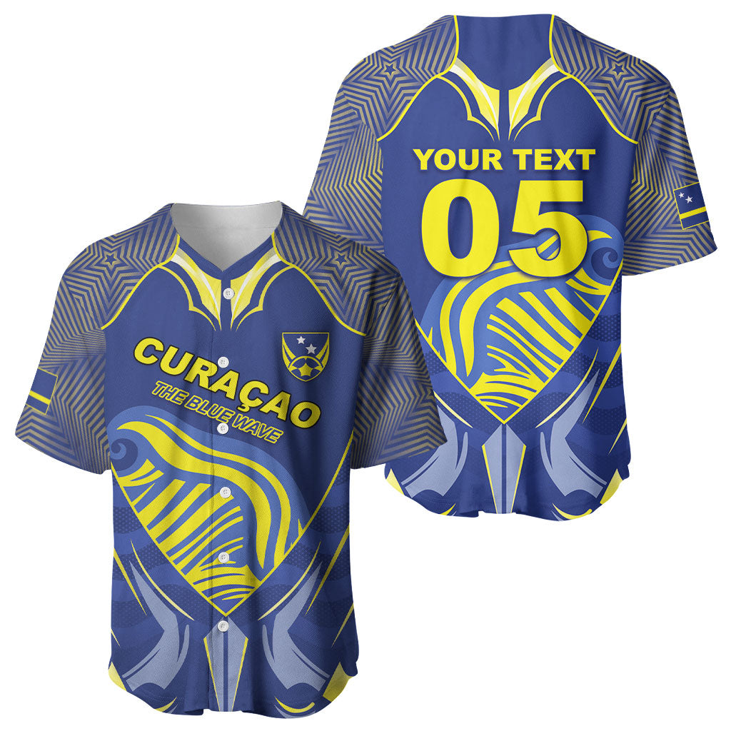 Custom Curacao Football Baseball Jersey Blue Wave Geometric Caribbean Sports Motif