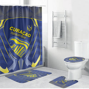 Curacao Football Bathroom Set Blue Wave Geometric Caribbean Sports Motif