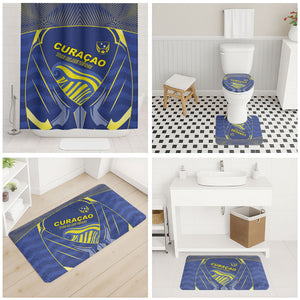 Curacao Football Bathroom Set Blue Wave Geometric Caribbean Sports Motif