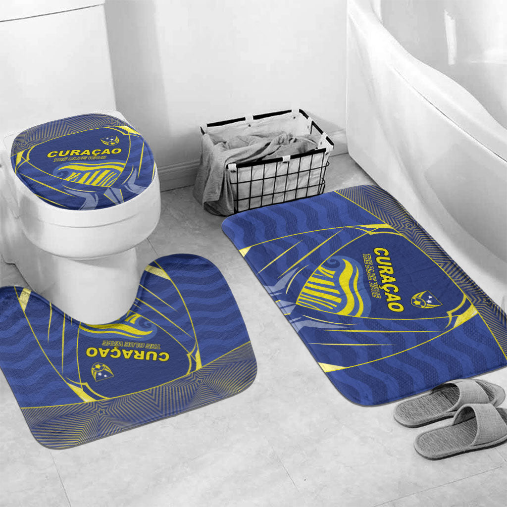 Curacao Football Bathroom Set Blue Wave Geometric Caribbean Sports Motif