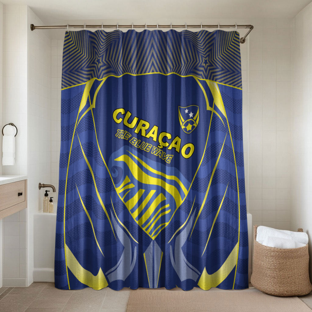 Curacao Football Bathroom Set Blue Wave Geometric Caribbean Sports Motif