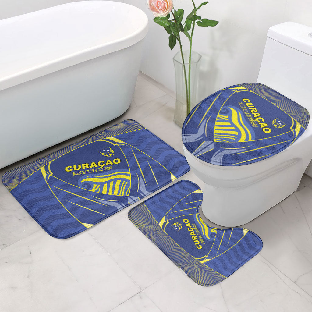 Curacao Football Bathroom Set Blue Wave Geometric Caribbean Sports Motif