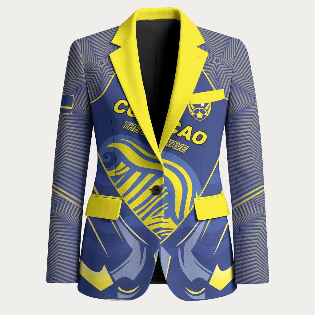 Custom Curacao Football Blazer Blue Wave Geometric Caribbean Sports Motif