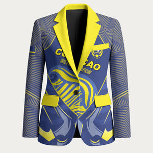 Custom Curacao Football Blazer Blue Wave Geometric Caribbean Sports Motif
