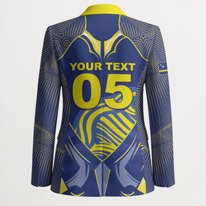 Custom Curacao Football Blazer Blue Wave Geometric Caribbean Sports Motif