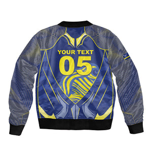 Custom Curacao Football Bomber Jacket Blue Wave Geometric Caribbean Sports Motif