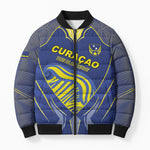 Custom Curacao Football Bomber Puffer Jacket Blue Wave Geometric Caribbean Sports Motif