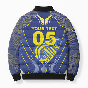 Custom Curacao Football Bomber Puffer Jacket Blue Wave Geometric Caribbean Sports Motif