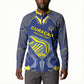 Custom Curacao Football Button Sweatshirt Blue Wave Geometric Caribbean Sports Motif