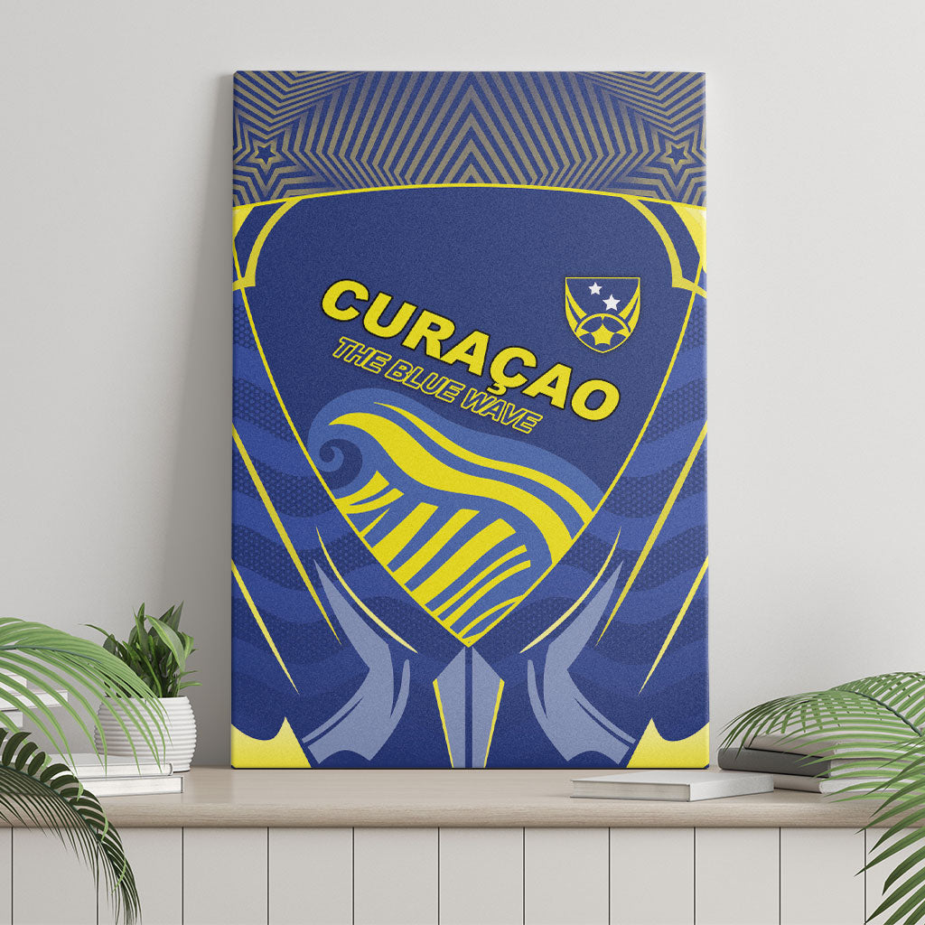 Curacao Football Canvas Wall Art Blue Wave Geometric Caribbean Sports Motif