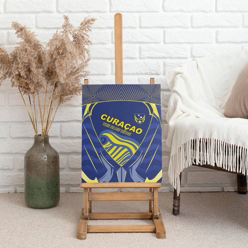 Curacao Football Canvas Wall Art Blue Wave Geometric Caribbean Sports Motif