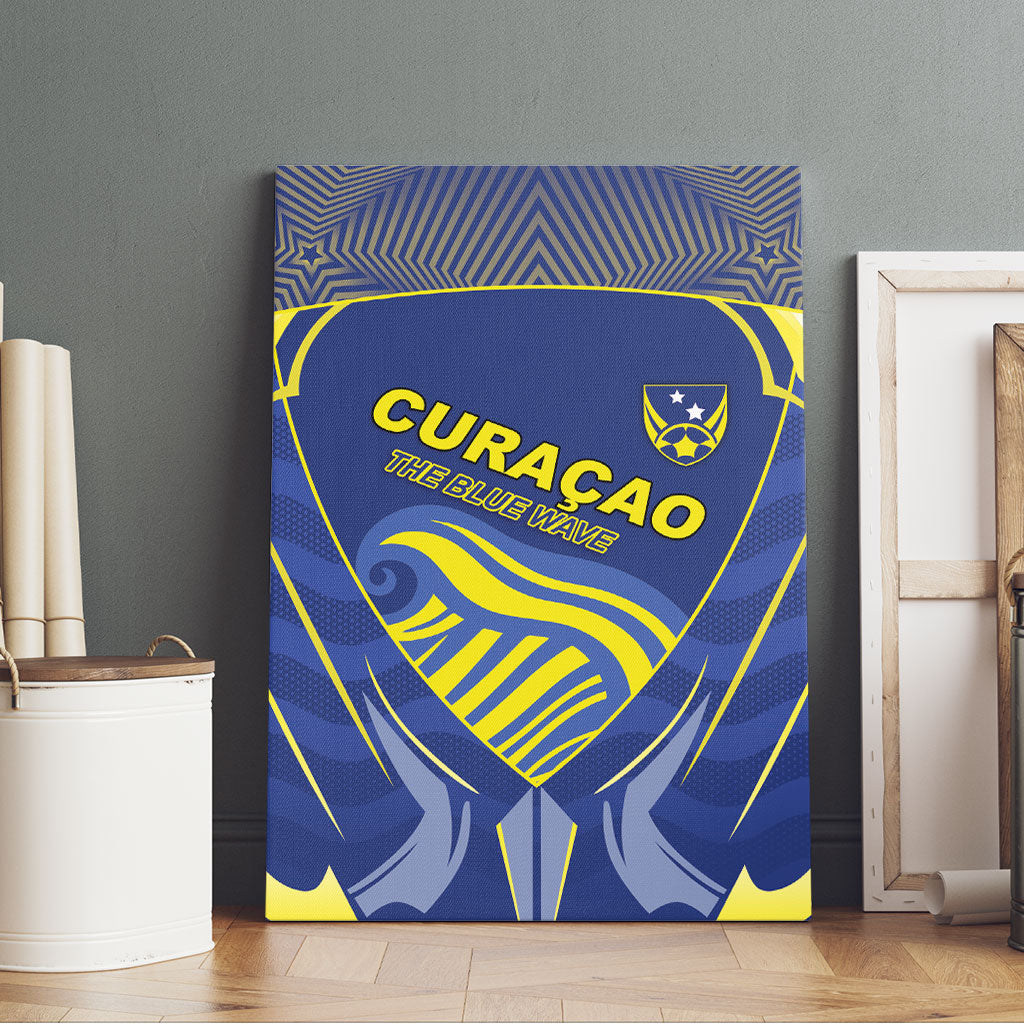 Curacao Football Canvas Wall Art Blue Wave Geometric Caribbean Sports Motif