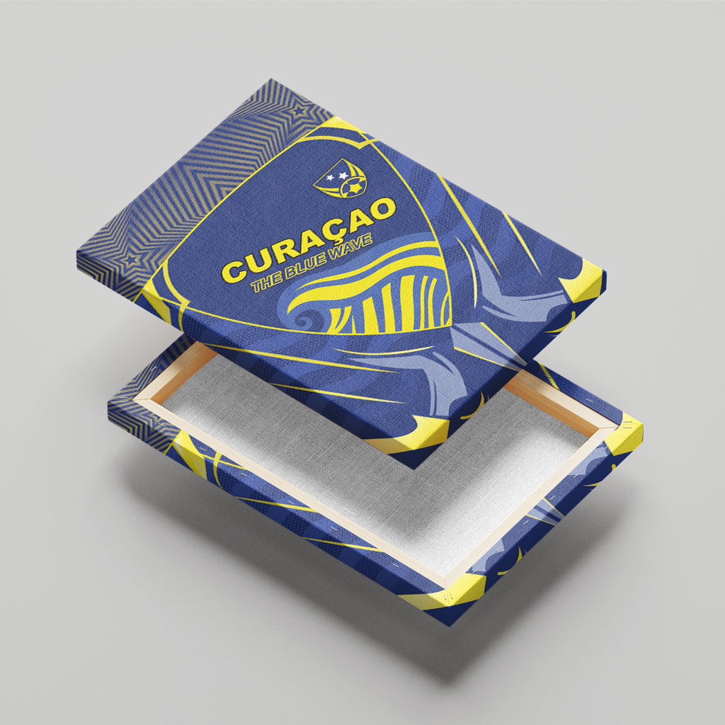 Curacao Football Canvas Wall Art Blue Wave Geometric Caribbean Sports Motif