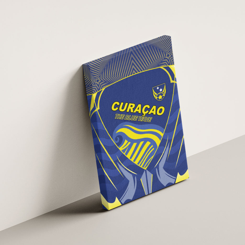 Curacao Football Canvas Wall Art Blue Wave Geometric Caribbean Sports Motif