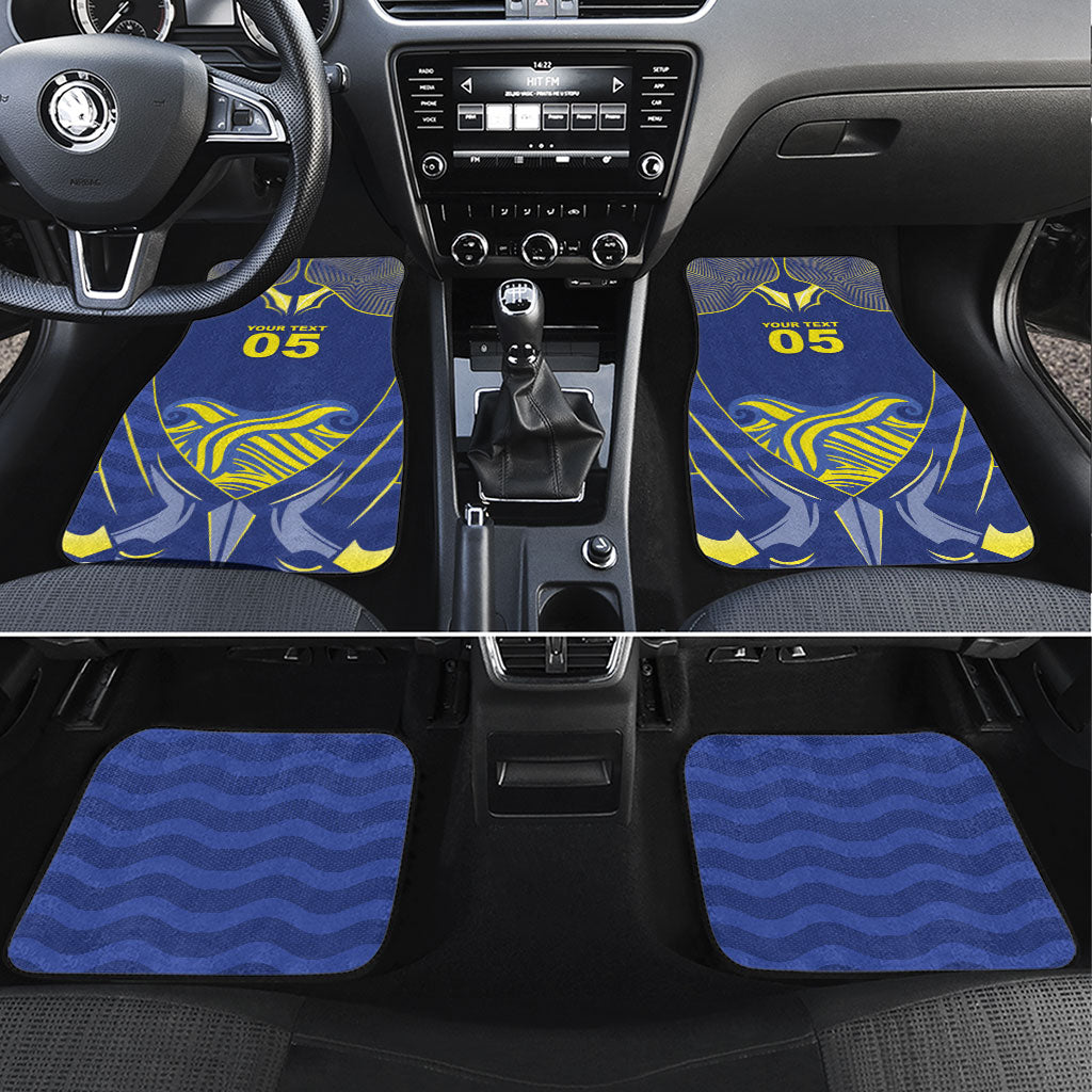Custom Curacao Football Car Mats Blue Wave Geometric Caribbean Sports Motif
